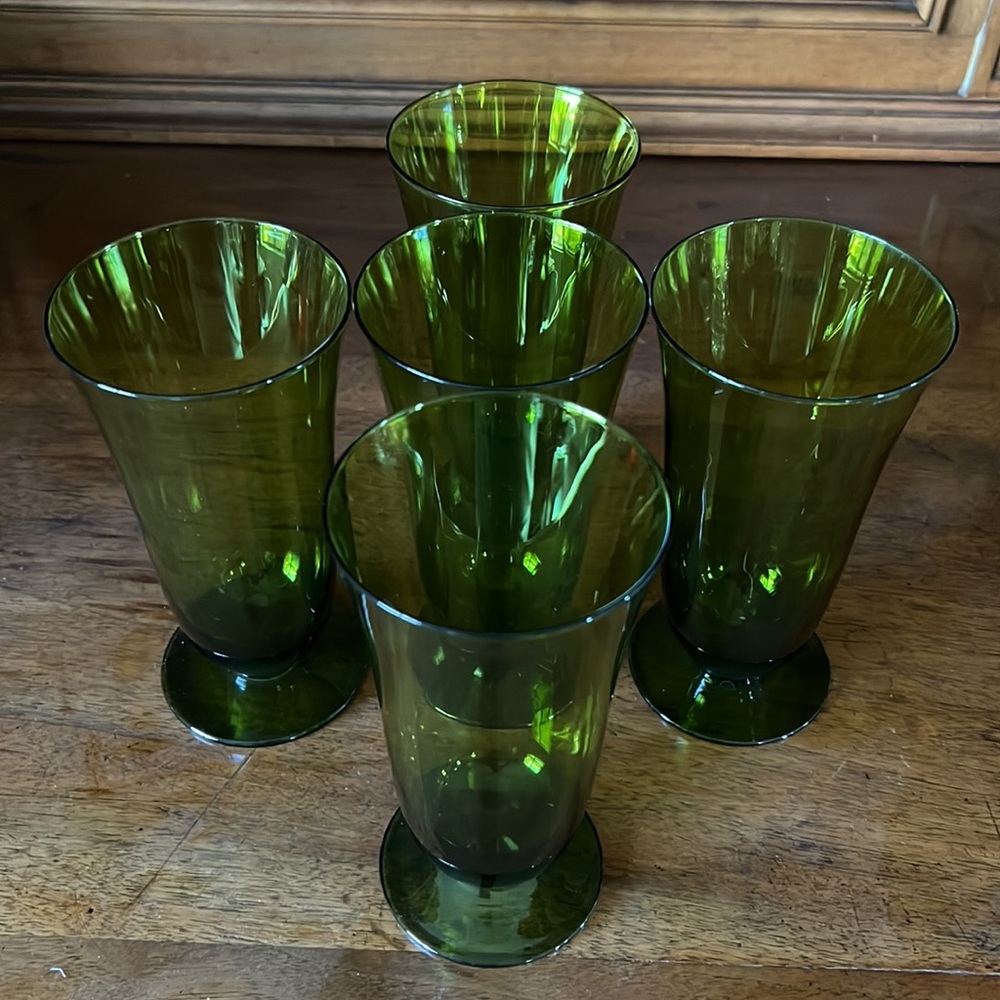 Pilsner Mid-Century Green Goblets / Tumblers 5 Total - Picture 7 of 12